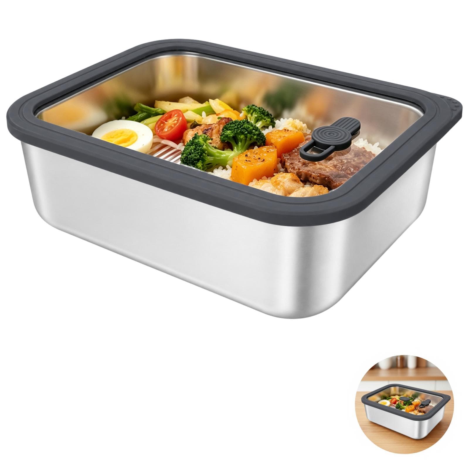 不锈钢带盖食品保鲜盒3件套