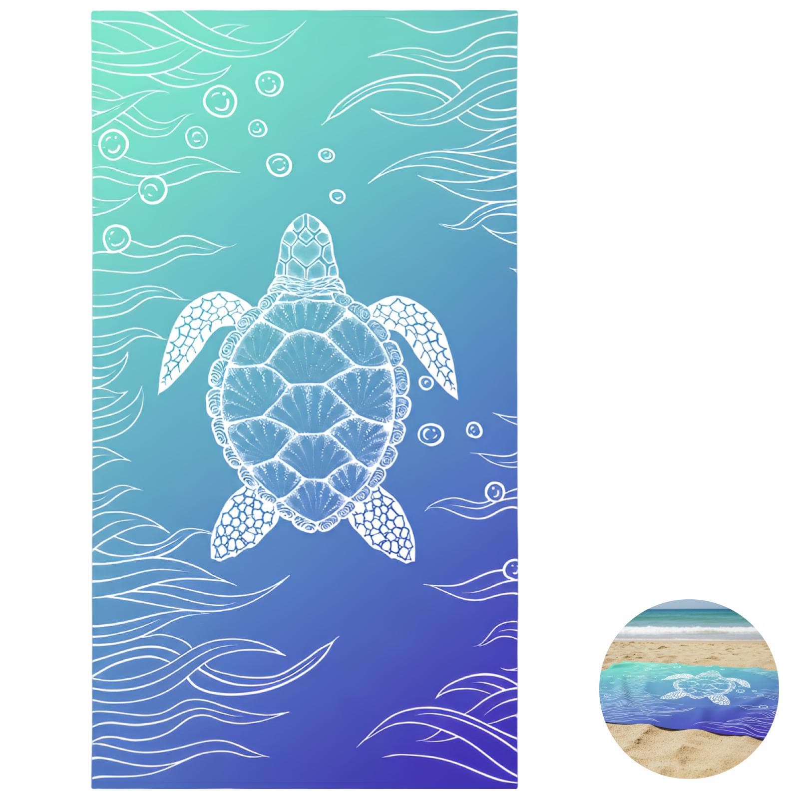 海龟印花超细纤维沙滩巾两件套